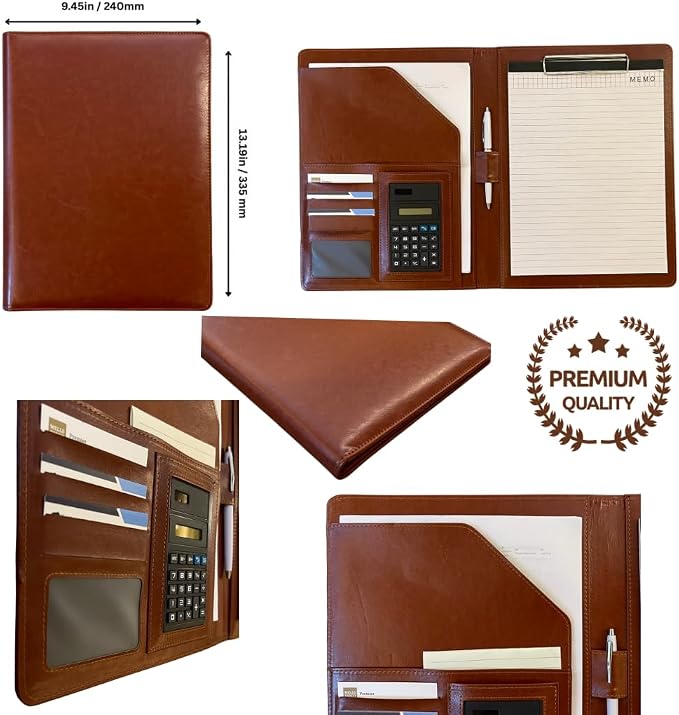 Leather Portfolio Binder for Business use, Document Organizer with Smart Storage, Calculator, Writing pad, – padfolio All in one, Professional Binder Portfolio for Women and Men with Name