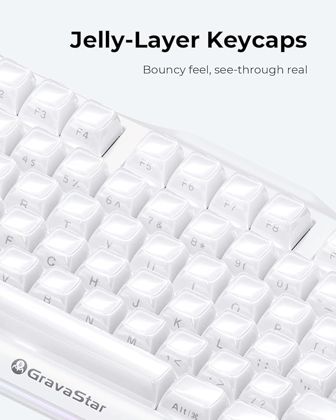 GravaStar Mercury K1 75% White Wireless Keyboard, Aluminum Alloy Exoskeleton Design Mechanical Gaming Keyboard, Gasket Hot-Swap Socket, Linear Switches, RGB Backlit【Opaline White】