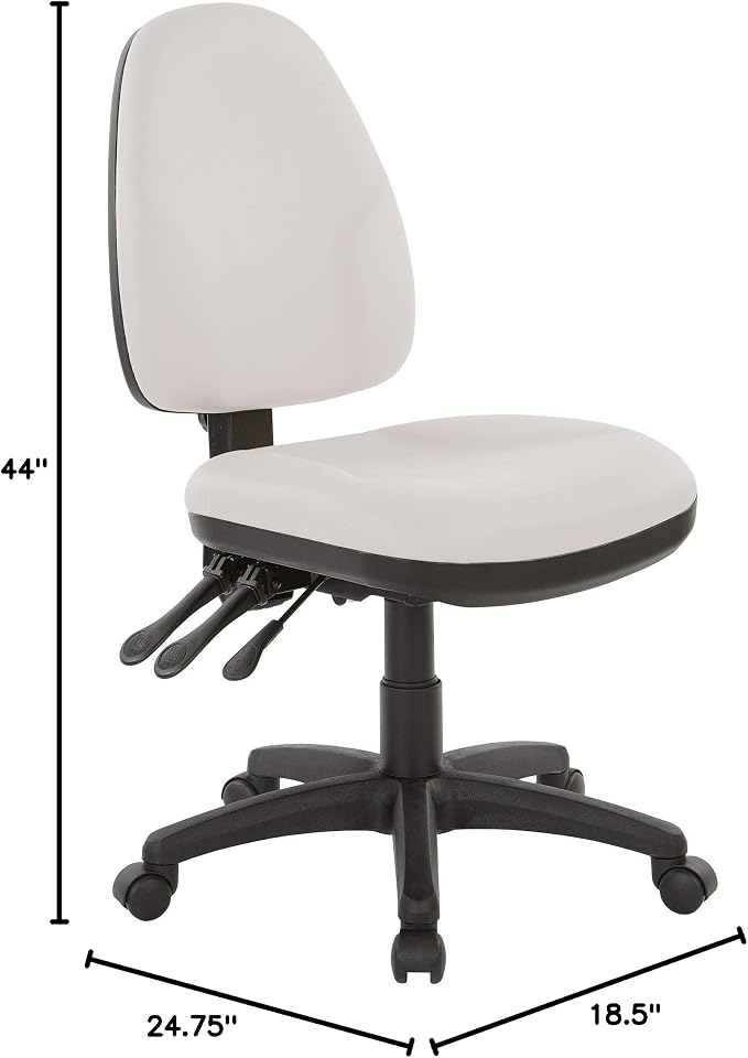 Office Star Ergonomic Dual Function Office Task Chair with Adjustable Padded Back and Built-in Lumbar Support, Armless, Dillon Buff Fabric