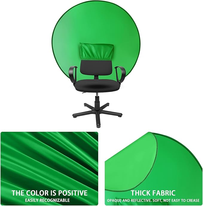 Portable Green Screen Backdrop (56''), Collapsible Webcam Background for Chair, Chroma Key for Home Office Video Conferencing