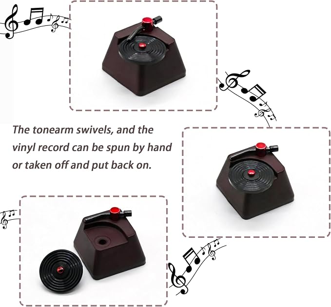 Artisan Keycaps, Vinyl Record Player Custom Cover Caps for MX Mechanical Keyboard, Movable Turntable Tonearm Records Resin Handmade 1U Replacement for Esc Del Arrow Key (Brown and Black)