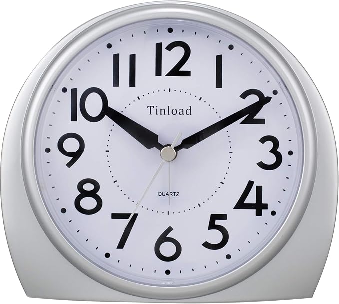 Tinload 5.5" Large Analog Alarm Clock Silent Non Ticking, Gentle Wake, Beep Sounds, Increasing Volume, Battery Operated Snooze and Manual Light, Easy Set,Silver(Best for Elder)