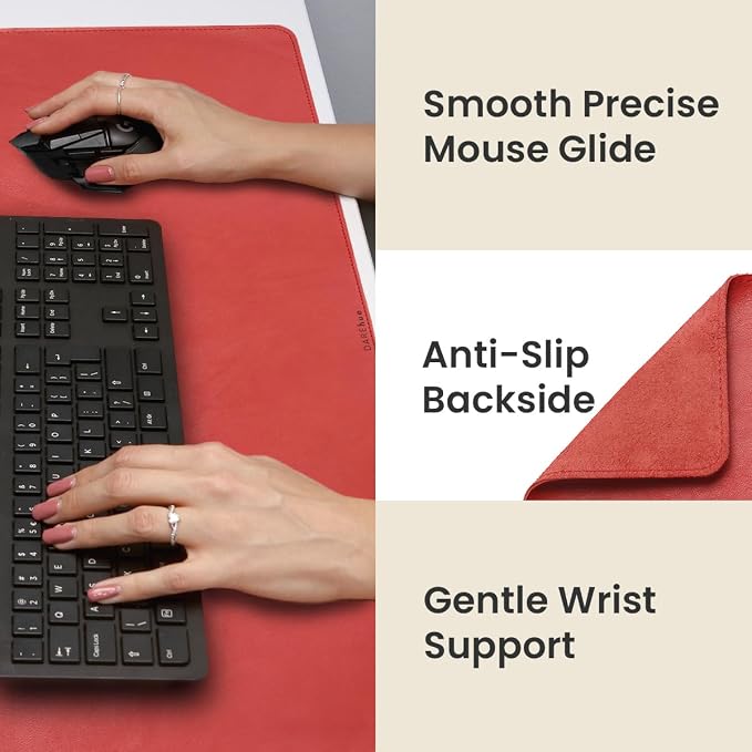 Full Grain Genuine Leather Desk Pad – Red (XL) - Premium Desk Mat with Non-Slip Backing, Thick 3mm, Office Desk Protector for Work & Gaming (Extra Large 35.4 x 15.7 inch)