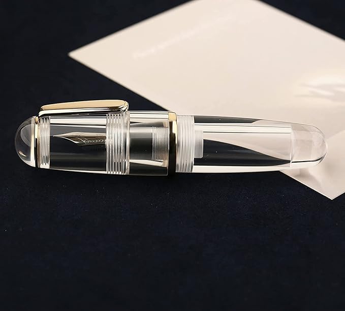 Lanxivi Majohn Q1 Mini Fountain Pen Medium Nib Transparent Eyedropper Filling, Short Resin Pocket Pen Large Capacity