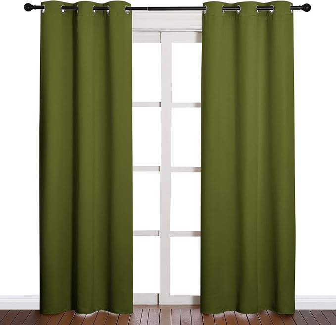 NICETOWN Holiday Christmas Decor Thermal Insulated Solid Grommet Blackout Curtains/Drape for Living Room (1 Pair, 42 by 84 inches, Olive Green)