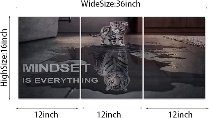 Mindset is Everything Motivational Wall Art, KAWAHONE Inspirational Entrepreneur Quotes Posters Framed, Canvas Artwork Painting Picture for Home Decoration Living Room Office Bedroom, 12"x16"x3 PCS