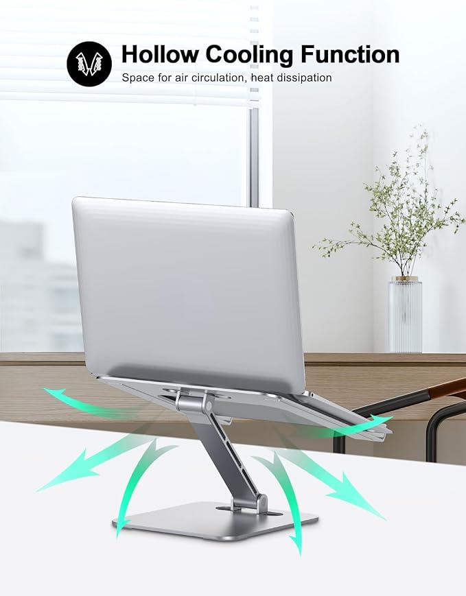 RIWUCT Foldable Aluminum Alloy Laptop Stand for Desk, Height Adjustable Ergonomic Computer Stand for Laptop, Portable Laptop Riser Holder Printer Stand Compatible with MacBook Pro Air/HP/Dell 10-16"