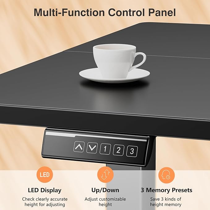 Sweetcrispy Electric Standing Desk Adjustable Height, 48x24 Inch Sit Stand Up Home Office Desks Computer Workstation PC Work Table with 3 Memory Preset Splice Wood Board Metal Frame, Black
