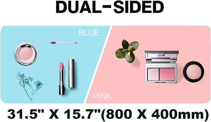 Makeup Mat for Protector,Craft Mats to Protect Table,Nail Art Table Mat,Dresser Protector Top Essentials,Vanity Desk Cover Pads,Dresser Cover Mats(Pink+Blue,31.5" x 15.7")
