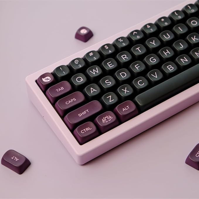 PBT Keycaps 126 Keys MOA Profile Keycap Black Purple Custom Keyboard Keycaps Set 5 Side Dye Sublimation Key caps for Cherry Gateron MX Switches Keyboards
