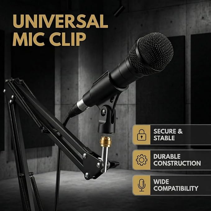 Universal Microphone Clip Holder, Comes with 5/8" Male to 3/8" Female Screw Adapter Suitable for Handheld Microphones, 2-Pack