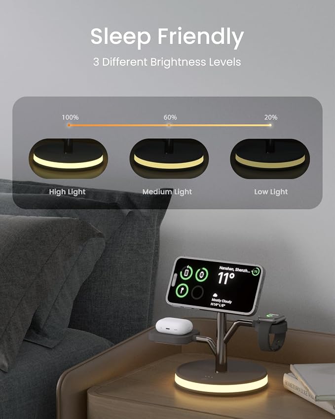 3 in 1 Wireless Charging Station for Apple Device,Fast Charging Tree-Shaped Stand with 20W Adapter,Qi-Certified Charger for iPhone 12-17 Series,Apple Watch,AirPods,Perfect for Office,Nightstand,Dorm