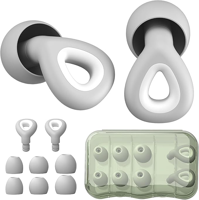 Ear Plugs for Sleeping Noise Cancelling - Grey Reusable Earplugs for 24dB Noise Reduction Snoring Concerts Sleep Deep Focus Work Travel Study, Silicone Flexible Hearing Protection Ear Plugs +3Tips