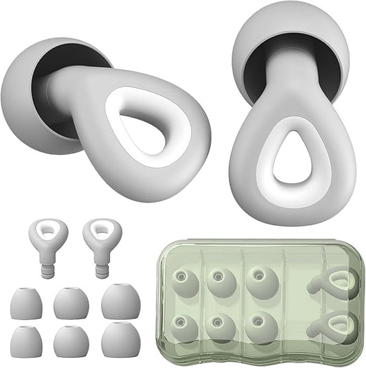 Ear Plugs for Sleeping Noise Cancelling - Grey Reusable Earplugs for 24dB Noise Reduction Snoring Concerts Sleep Deep Focus Work Travel Study, Silicone Flexible Hearing Protection Ear Plugs +3Tips