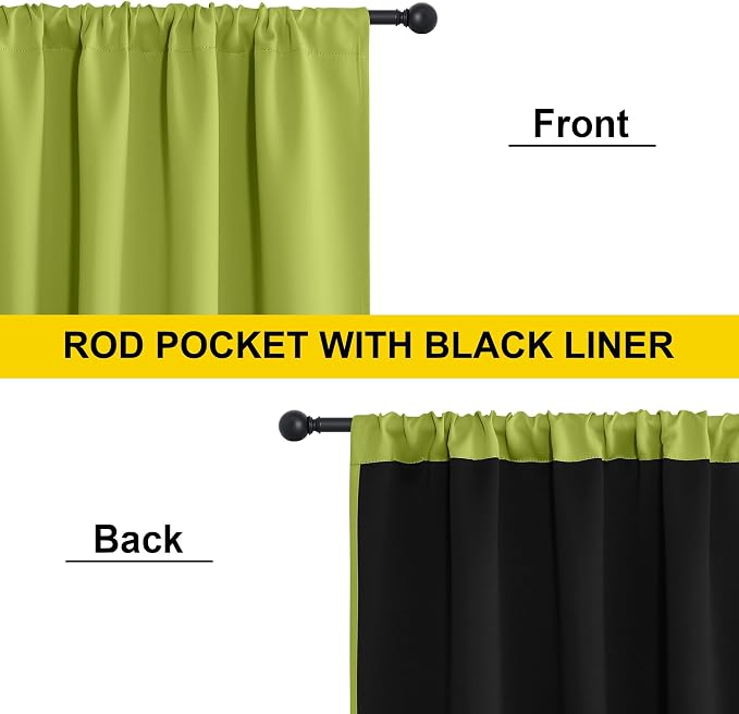 NICETOWN 100% Blackout Curtains for Bedroom, Fresh Green 2 Pieces W52 x L84 Energy Efficient & Thermal Insulated Drapes, Rod Pocket Black Lined Window Treatment Panels for Patio Sliding Glass Door