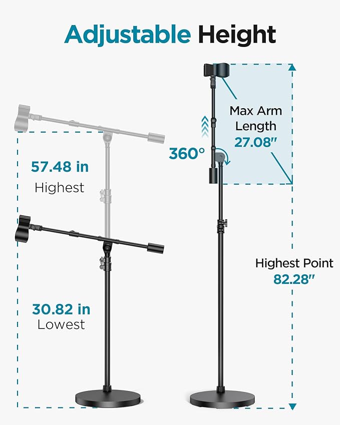 InnoGear Mic Stand, Max Height 82.28" Microphone Stand Floor Detachable Boom Mic Arm Stands with Weighted Base for Blue Yeti HyperX QuadCast Shure SM58 Samson Q2U Fifine K669B Singing Stage