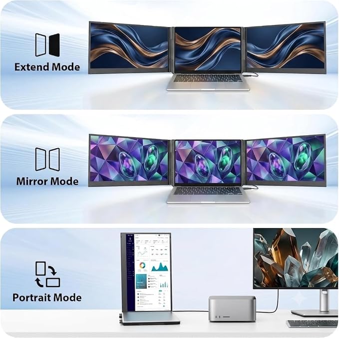 APILDELLA 15.6'' Triple Laptop Screen Extender One Cable Connection, 1080P FHD Laptop Extended Monitor Portable with Speaker, Ultra-Slim Travel Monitor for 13-17.3" Laptops, Work with Mac, Window
