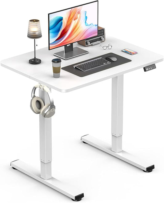 Small Electric Standing Desk, Gaming Desk, 31.5x24 Inch, White | Height Adjustable Computer Desk with Smart Controller, Sit and Stand Up Table for Home, Office, Work, Study, Writing