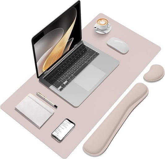 Mouse Pad and Keyboard Wrist Rest, Large Keyboard and Mouse Pad Set, Ergonomic Mousepad with Wrist Rest, Non-Slip Desk Mat Protector for Office, Home (31.5×15.7 Inches, Cream Pink)