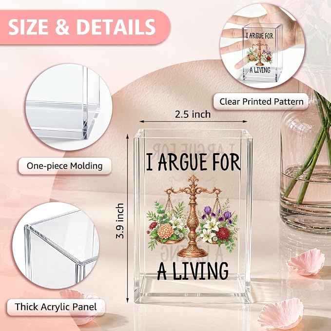 Funny I Argue For A Living Scales of Pen Holder Cup Gifts for Lawyer | Floral Lawyer Pencil Holder Desk Accessories for Women Lawyer Attorney Paralegal Judge Law Student, Makeup Brush Organizer