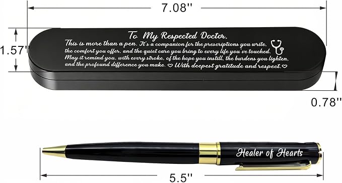 ABNTY Doctor Gifts from Patients, Sentimental Appreciation Doctor Keepsake Gift, Custom Engraved Ballpoint Pen with Metal Case