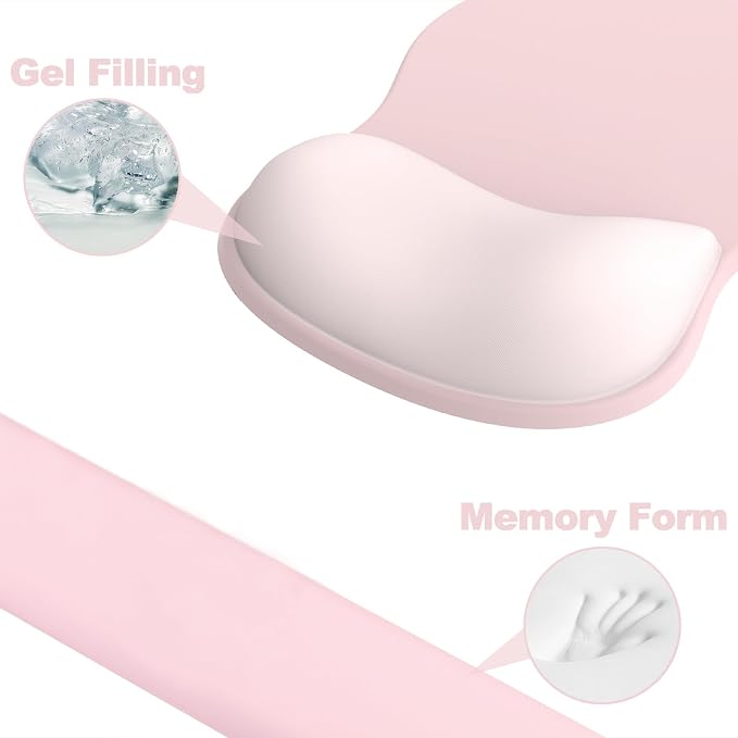 Ergonomic Mouse Pad with Wrist Rest and Keyboard Wrist Rest, Gel Mousepad and Wrist Rest for Computer Keyboard, Pain Relief, Non-Slip PU Base, Pink Mouse Pad with Wrist Support for Gaming, Office