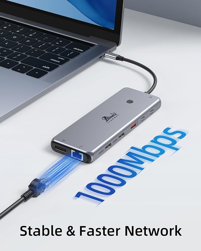 13 in 1 USB C Docking Station - Dual Monitor, Triple Display, 8 USB C/A Ports, Ethernet, Audio - LIONWEI USB C Hub for MacBook,Dell,HP,Lenovo,Surface