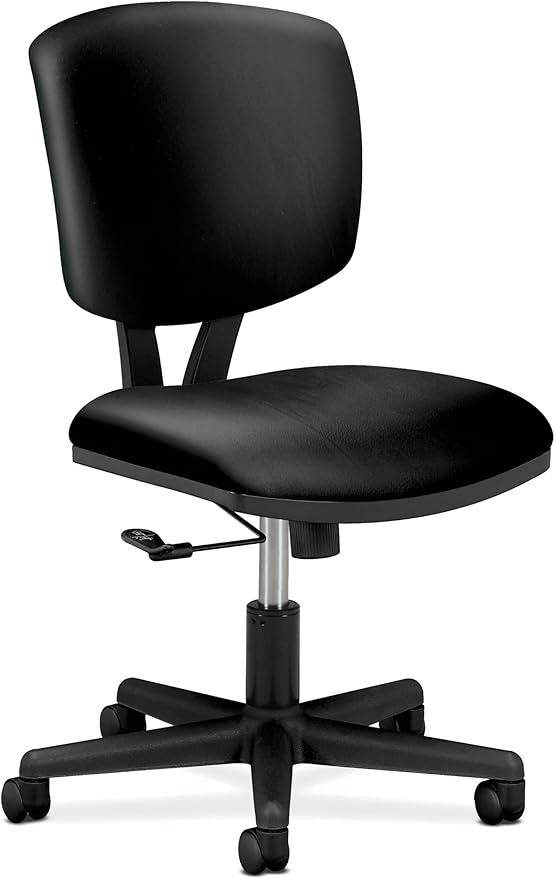 HON Volt Ergonomic Office Chair with Bonded Leather Seat and Back, Armless Desk and Computer Chair with Adjustable Center‑Tilt Recline and Wheels for Home Office or Workstation, Black