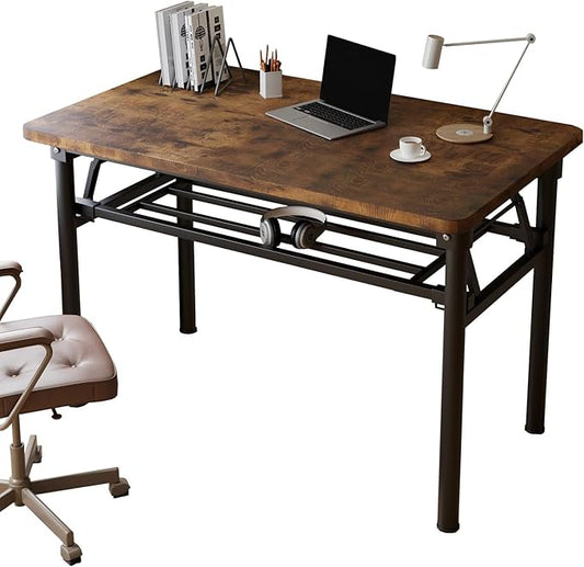 Folding Desk, 31.5" Foldable Desk for Small Spaces - Space Saving Folding Computer Desk, Portable Compact Design for Home Office, Bedroom, Dorm & Apartment, No Assembly Required