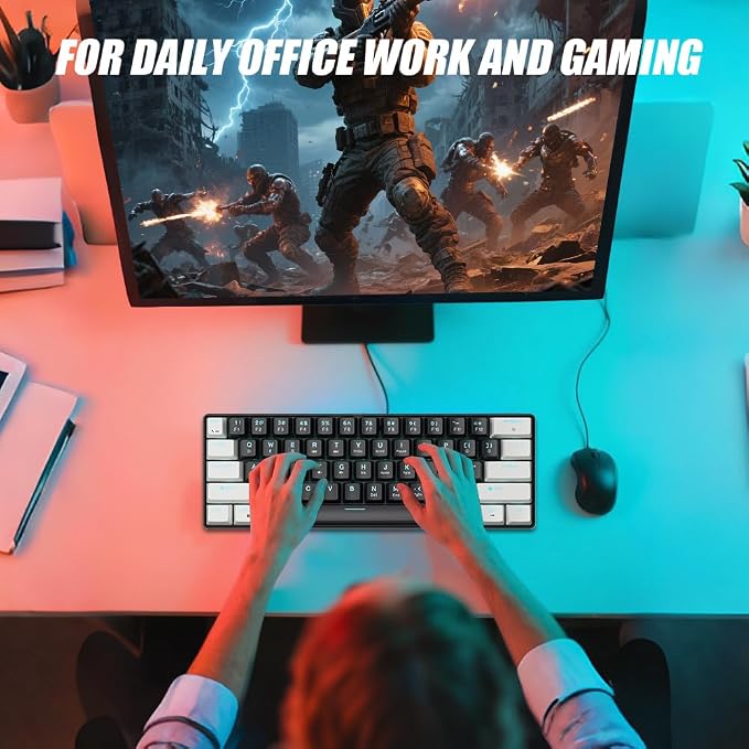 abucow 60% Mechanical Gaming Keyboard Brown Switch Wired Compact Keyboard Anti-Ghosting No-Conflict 61 Swappable keycaps Ergonomic Design for Windows/Mac (White-Black)