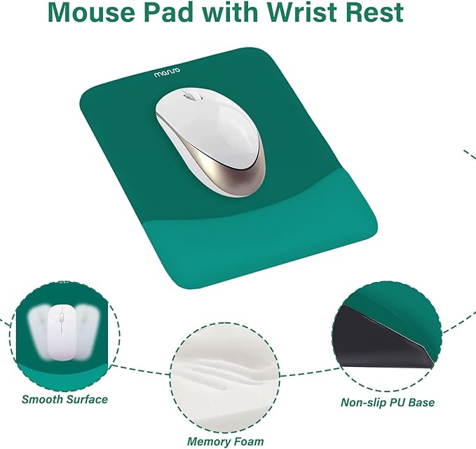 MOSISO Wrist Rest Support for Mouse Pad&Keyboard Set, Rectangular Ergonomic Mousepad Non-Slip Base Home/Office Pain Relief&Easy Typing Pad with Neoprene Cloth&Raised Silicone Lining, Teal Green