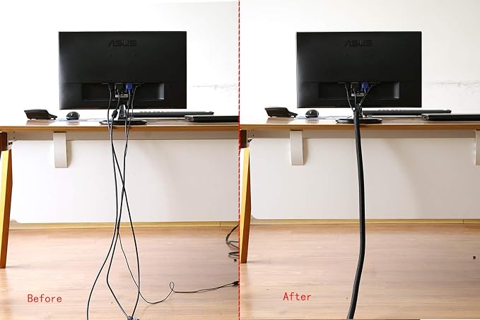 Alex Tech 10ft - 1 inch Cord Protector Wire Loom Tubing Cable Sleeve Split Sleeving For USB Cable Power Cord Audio Video Cable – Protect Cat From Chewing Cords - Black
