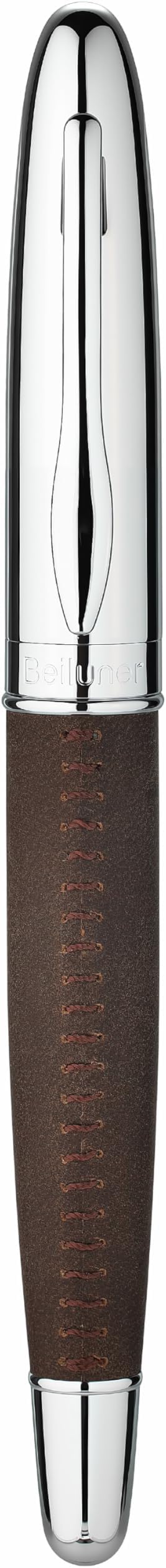 BEILUNER 318 Luxury Leather Pen, Full Grain Oil Tan Crazy Horse Cowhide Leather, Chrome-Plated Finish, Smooth Black Ink Refill, Best Rollerball Gift for Men & Women,Executive, Professional, Nice Pens