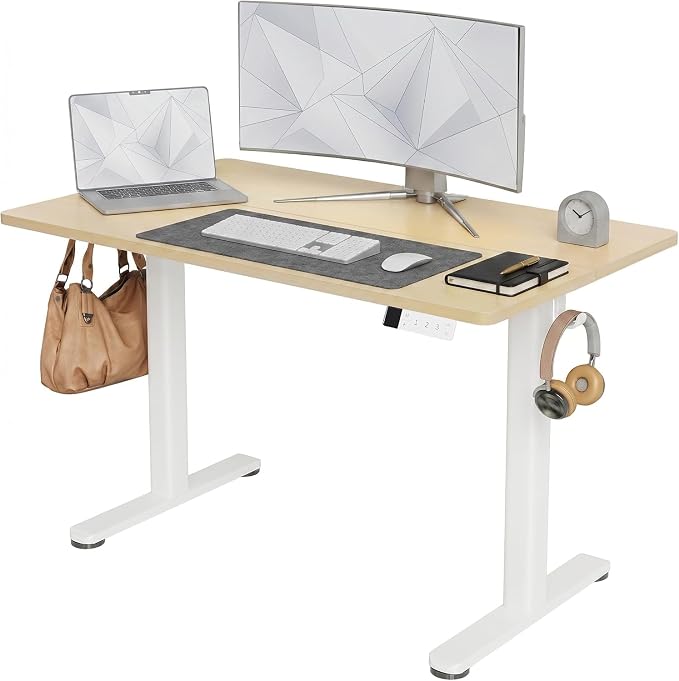 Claiks 48 x 24 Inch Nature Electric Standing Desk | Adjustable Height, Sit Stand, 3 Memory Presets, Cable Management, Spacious Ergonomic,Home Office & Bedroom