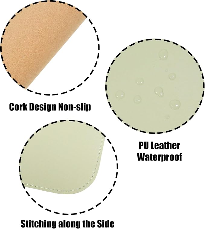 Large Double Sided Desk Mat 31.5" x 15.7" PU Leather Cork Mouse Pad | Large Green Overlocked Edge Desk Pad Protector for Office Home Gaming Laptop Vanity, Overlocked with Matching Thread