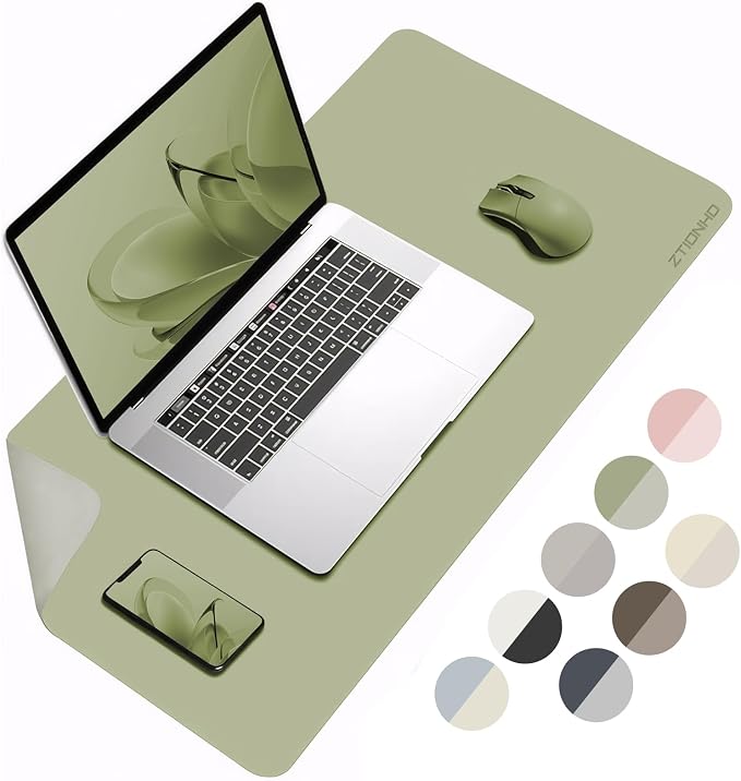Leather Desk Pad Protector 23.6x13.7inch Non-Slip Large Gaming Mouse Pad Waterproof Desk Writing Pad Desk Blotter Laptop and Keyboard Mat for Office and Home(Green)