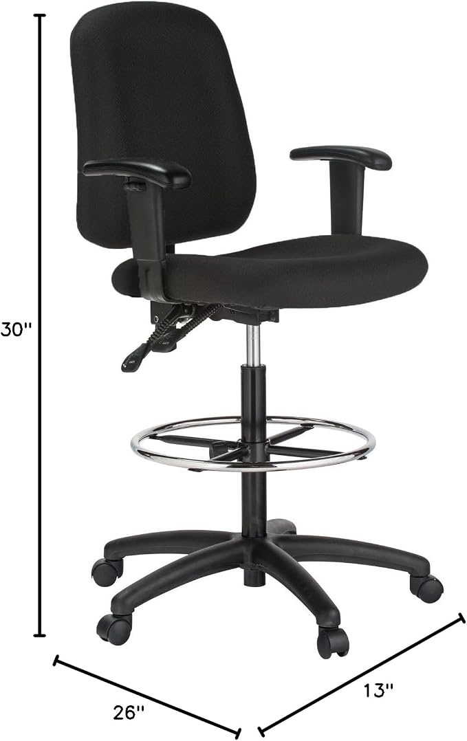 Harwick Ergonomic Contoured Drafting Chair with Arms - Black Fabric