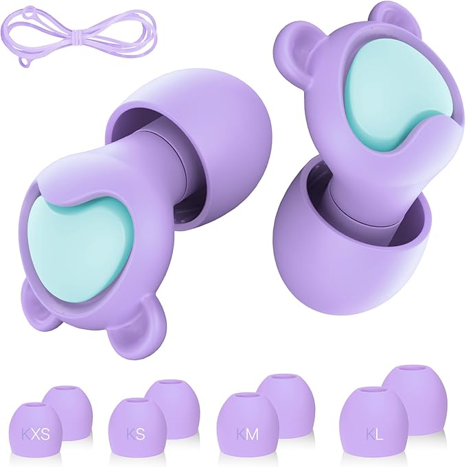 Kids Ear Plugs (6-12 yrs) - Reusable Noise Relief Earplugs for Focus, Travel, Concerts, Socializing, Sports Events, Noise Sensitivity - 8 Ear Tips in XS/S/M/L,PLGN