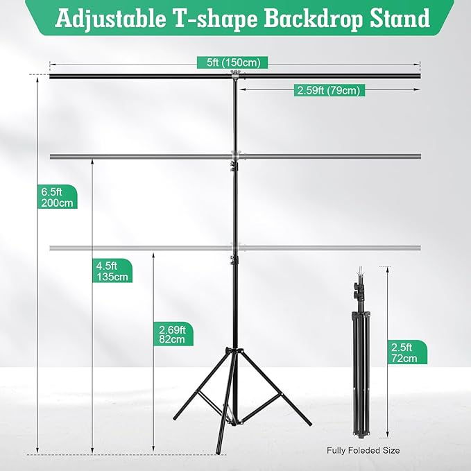 Green Screen Backdrop Kit, 5 x 6.5 ft Portable Green Screen with T-Shaped Stand, Carrying Bag, 5 Clamps, Photography Greenscreen Background Kit for Streaming, Gaming, Zoom