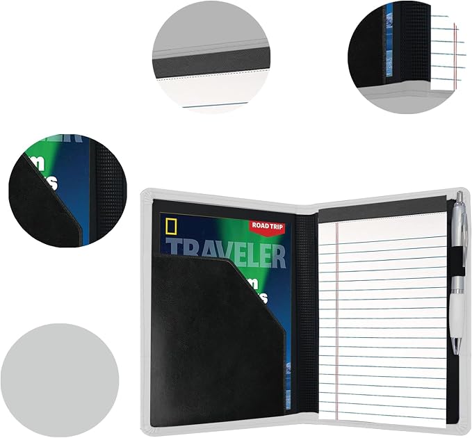 Classic Padfolio/Junior Portfolio Folder Case, Business A5 Binder Organizer Notepad for Men Women, 5 x 8 Writing Pad Included, Gray