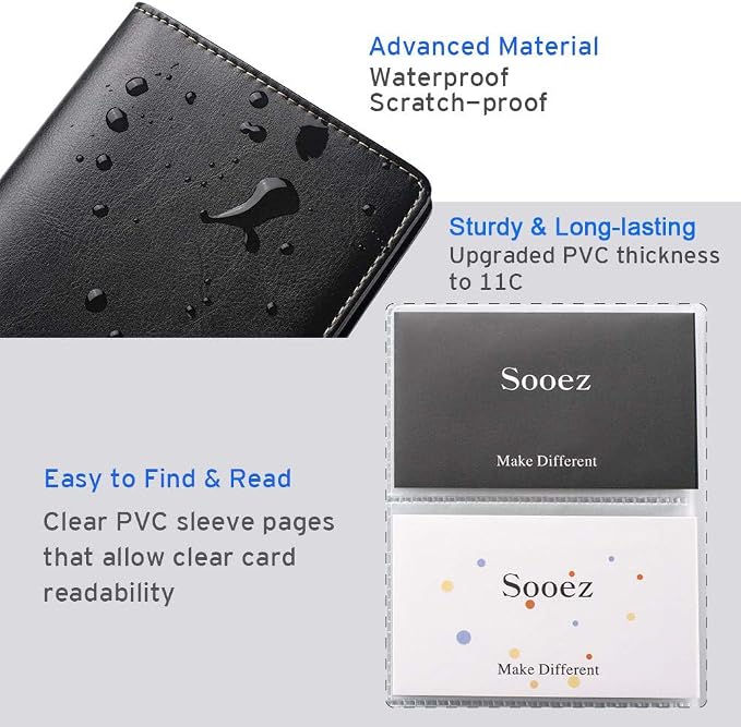 Sooez Leather Professional Business Card Book Holder Organizer, 240 Capacity Credit Card Booklet, PU Name Cards Holder Storage File for Men Women, Green