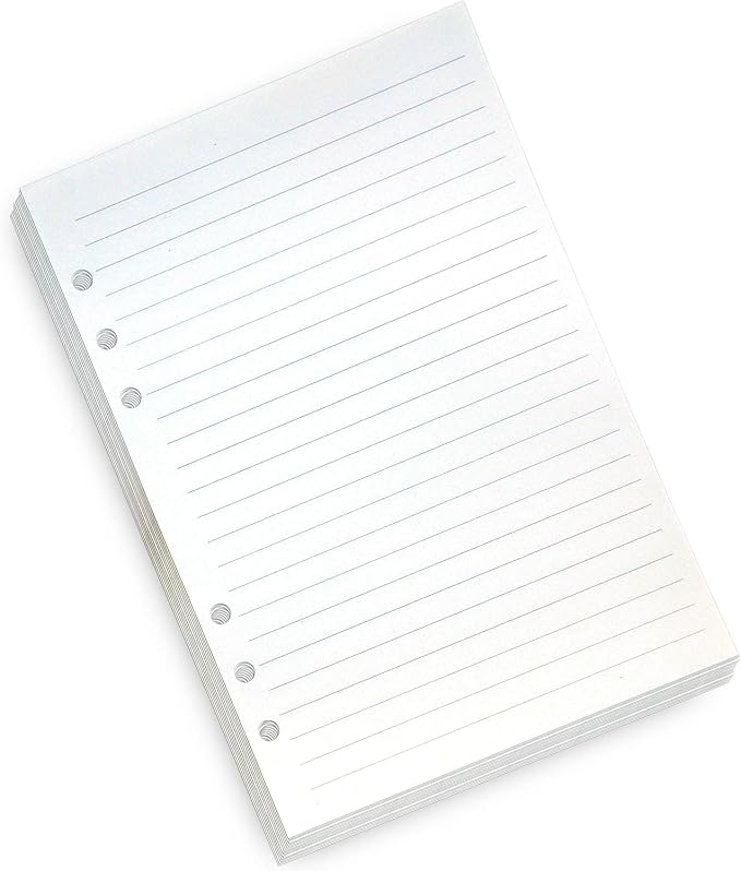 Wanderings A5 6-Ring Binder Planner Inserts - 8.3 x 5.6" - Thick Cream Color Lined 120 GSM Loose Leaf A5 Paper Refills Compatible with Filofax 6 Hole 200 Sheets 400 Lined Pages