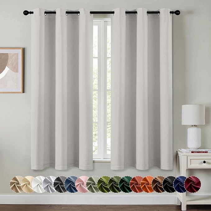 MIULEE Blackout Curtains for Bedroom Living Room 2 Panels, Thermal Insulated Room Darkening Drapes Grommet Noise Reducing Light Blocking Window Treatments 45 Inches Long 40x45 Inch Natural White