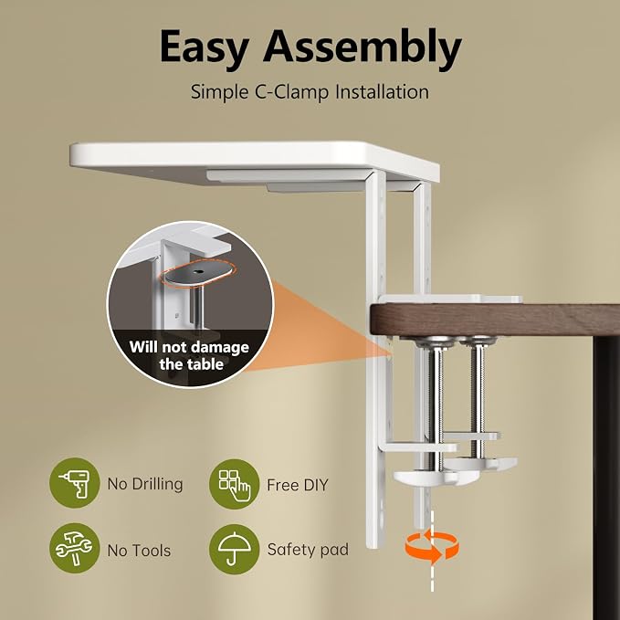 15.7"×7.5" Clamp-on Desk Extender, Monitor and Laptop Riser | Heavy-Duty Side/Top Desk Organizer Shelf, Adjustable Desktop Storage for Office Accessories, Light Wood