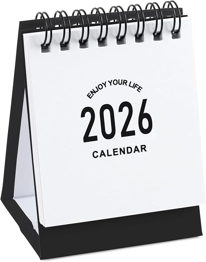 Mini Desk Calendar 2026-2027- Small Desktop Calendar January 2026 to June 2027 Mini Daily Schedule Thick Paper Twin-Wire Binding with Stickers for Home Office School (Black-white)