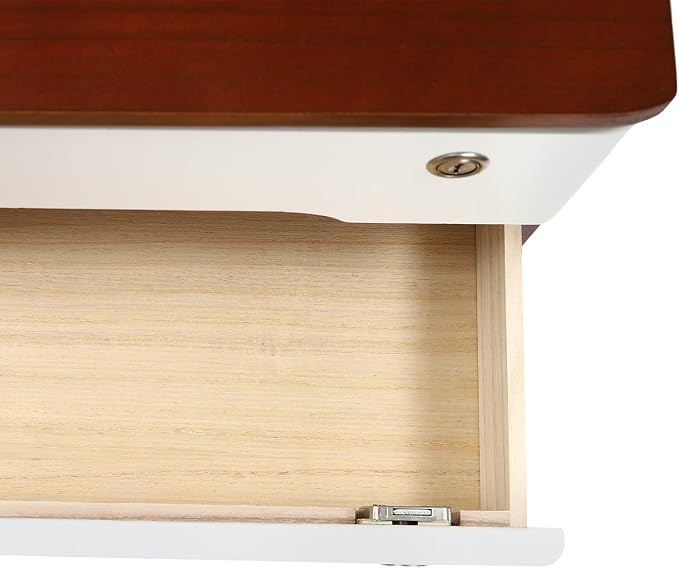 2-Tier Desktop Storage Box with Lockable Drawer, Wooden Desk Organizer for Office Supplies, Flat File Cabinet, Minimalist Design for Home & Office Use(Walnut+White)