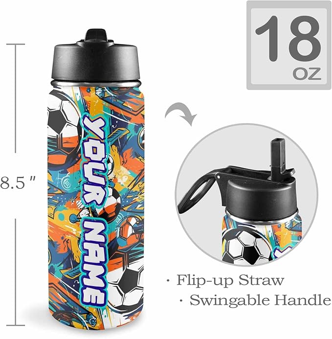 Personalized Soccer Backpack with Name Back to School Supplies Bookbag for Kids Boys Custom Football Basketball Player Schoolbag and Water Bottle Cup&Pencil Pouch School Backpacks with Lunch Box Set