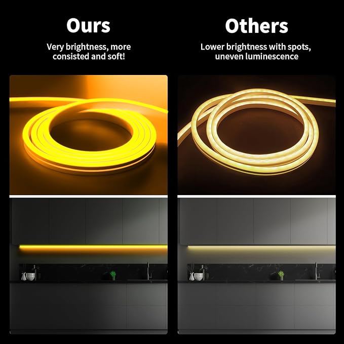 iNextStation Yellow Led Strip Lights, 16.4Ft/5m Neon Led Light Strip with Power Adapter, 12V Waterproof Silicone Flex LED Rope Lights for Bedroom Wall Festival Party Neon Sign DIY Decor