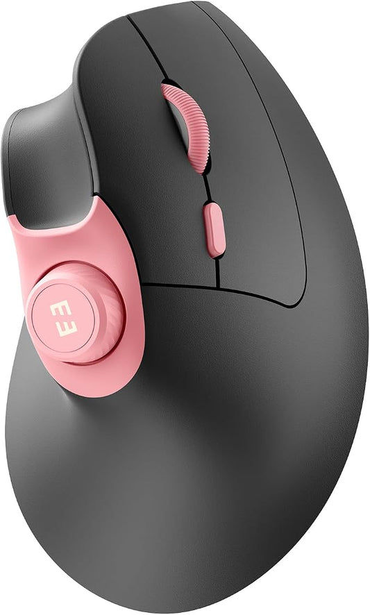 seenda MOU-302 Wireless Bluetooth Ergonomic Vertical Mouse with Volume Knob | 57° ergo grip reduces wrist pain, quiet clicks, rechargeable, multi-device support for PC, laptop, Mac, MacBook, Black Pink