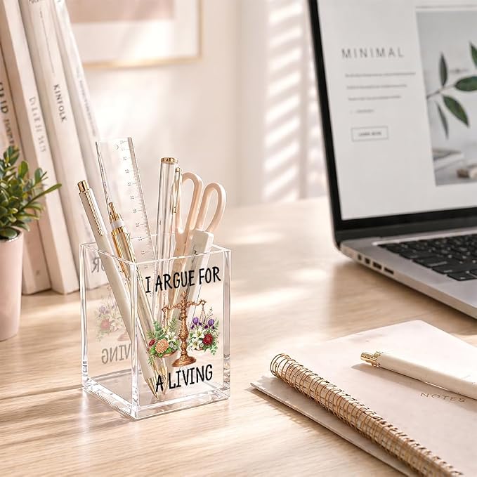Funny I Argue For A Living Scales of Pen Holder Cup Gifts for Lawyer | Floral Lawyer Pencil Holder Desk Accessories for Women Lawyer Attorney Paralegal Judge Law Student, Makeup Brush Organizer